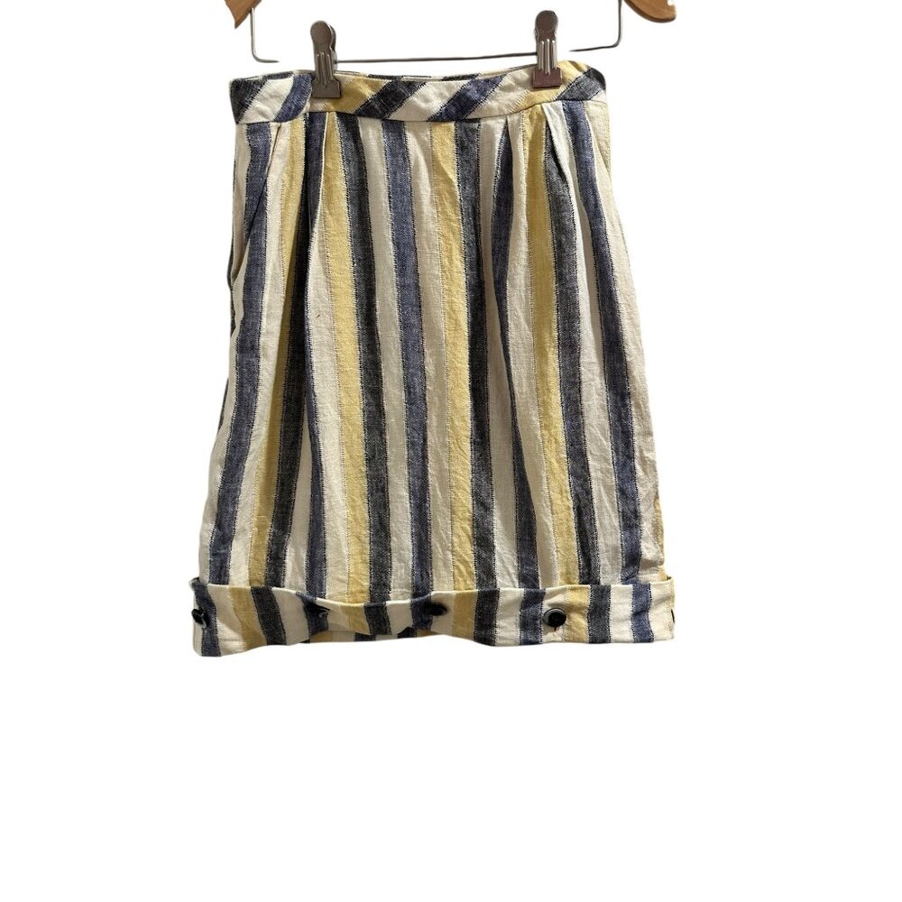 🍒 2/$20 🍒 Striped Linen Skirt With Button Details & Pockets sz 0